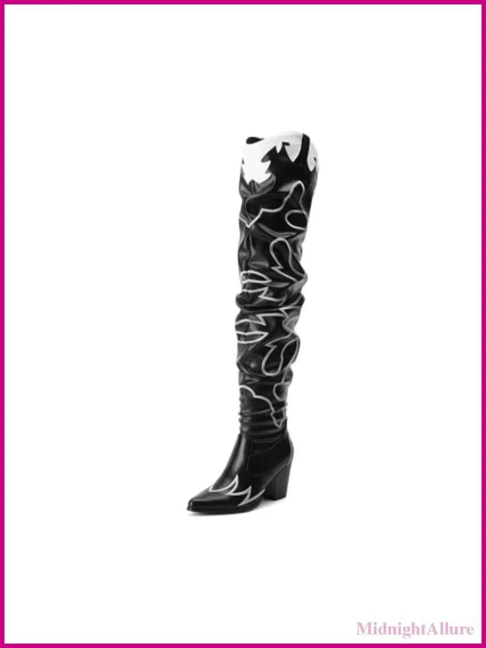 Women's Over The Knee Cowboy Boots Faux Leather Slouchy Heeled Pointed Toe